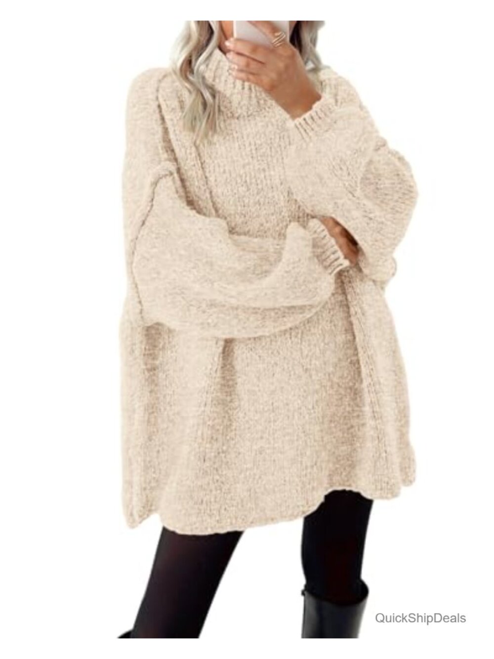 Mock Neck Cable Knit Oversized Sweater Long Sleeve Pullover